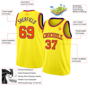 Custom Light Yellow Orange-Purple Authentic Basketball Jerse