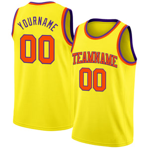 Custom Light Yellow Orange-Purple Authentic Basketball Jerse