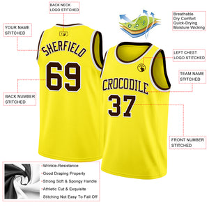 Custom Light Yellow Brown-White Authentic Basketball Jerse