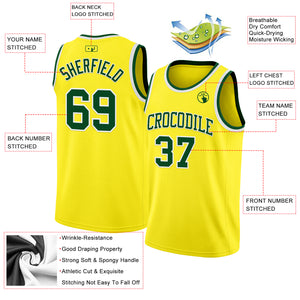 Custom Light Yellow Green-White Authentic Basketball Jerse