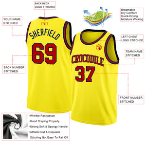 Custom Light Yellow Red-Navy Authentic Basketball Jerse