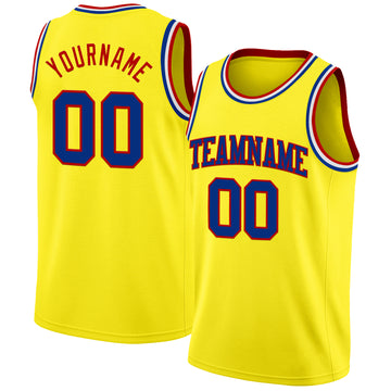 Custom Light Yellow Royal Red-White Authentic Basketball Jerse
