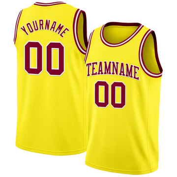 Custom Light Yellow Maroon-White Authentic Basketball Jerse