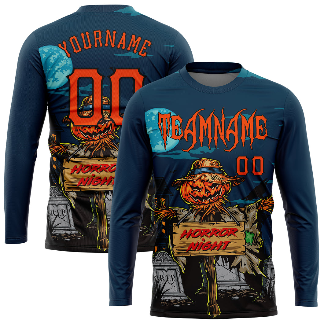 Custom 3D Pattern Halloween Pumpkins Horror Night Long Sleeve Performance T-Shirt