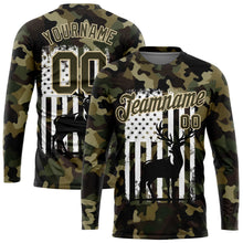Load image into Gallery viewer, Custom Camo Olive-White 3D Animal Deer Hunting American Flag Long Sleeve Performance T-Shirt
