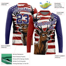 Load image into Gallery viewer, Custom Red Purple-White 3D Animal Deer Hunting American Flag Long Sleeve Performance T-Shirt

