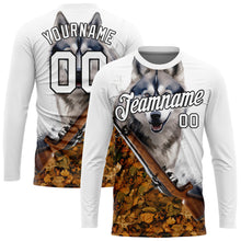Load image into Gallery viewer, Custom White Black 3D Animal Wolf Hunting Tool Gun Long Sleeve Performance T-Shirt
