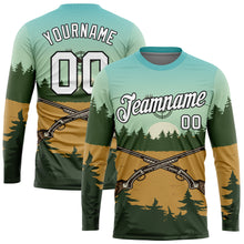 Load image into Gallery viewer, Custom Ice Blue White-Black 3D Hunting Tool Gun Long Sleeve Performance T-Shirt
