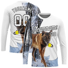 Load image into Gallery viewer, Custom White Black 3D Animal Shepherd Dog Hunting Long Sleeve Performance T-Shirt
