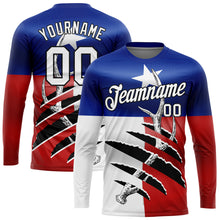 Load image into Gallery viewer, Custom Royal Red-Black 3D Animal Deer Hunting Texas Flag Long Sleeve Performance T-Shirt
