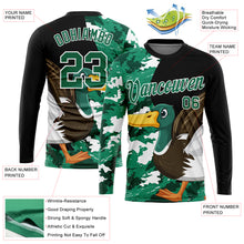 Load image into Gallery viewer, Custom Black Kelly Green-Camo 3D Animal Duck Hunting Long Sleeve Performance T-Shirt
