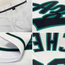 Load image into Gallery viewer, Custom White Black-Teal Two-Button Unisex Softball Jersey
