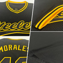 Load image into Gallery viewer, Custom Black Gold Authentic Throwback Baseball Jersey
