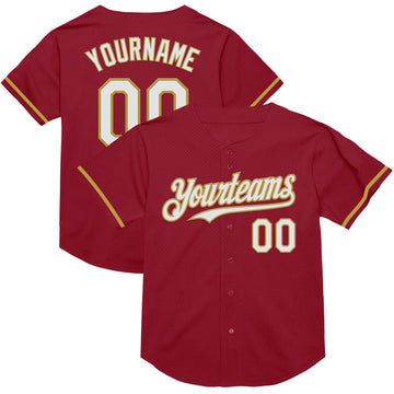 Custom Maroon White-Old Gold Mesh Authentic Throwback Baseball Jersey