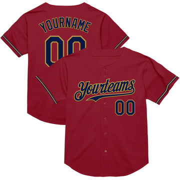 Custom Maroon Navy-Old Gold Mesh Authentic Throwback Baseball Jersey