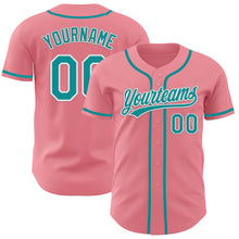 Load image into Gallery viewer, Custom Medium Pink Teal-White Authentic Baseball Jersey

