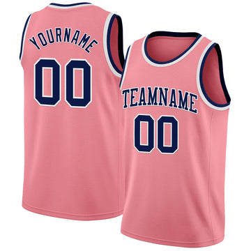 Custom Medium Pink Navy-White Authentic Basketball Jerse