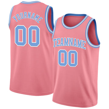 Custom Medium Pink Light Blue-White Authentic Basketball Jerse