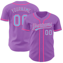 Load image into Gallery viewer, Custom Medium Purple Light Blue-Pink Authentic Baseball Jersey
