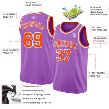Custom Medium Purple Orange-White Authentic Basketball Jerse