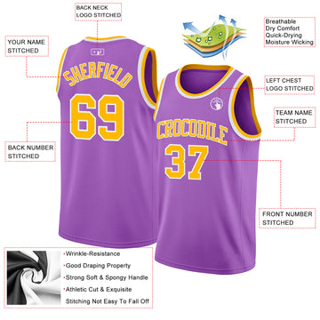 Custom Medium Purple Gold-White Authentic Basketball Jerse