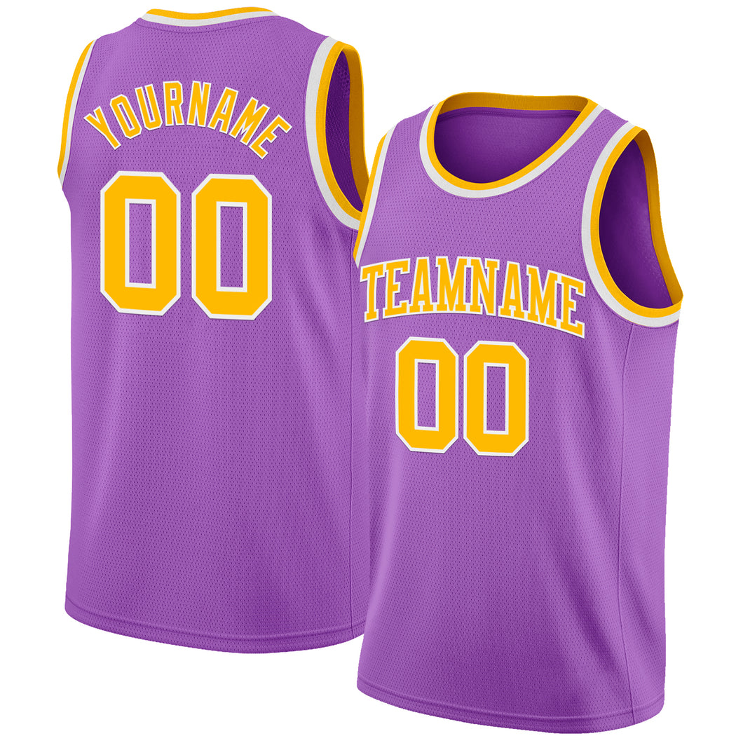 Custom Medium Purple Gold-White Authentic Basketball Jersey