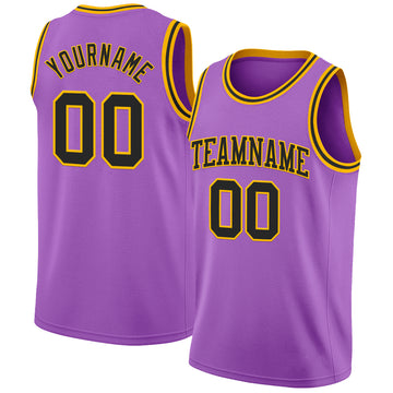 Custom Medium Purple Black-Gold Authentic Basketball Jerse