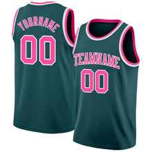 Load image into Gallery viewer, Custom Midnight Green Pink-White Authentic Basketball Jersey
