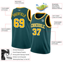 Load image into Gallery viewer, Custom Midnight Green Gold-White Authentic Basketball Jersey
