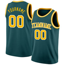 Load image into Gallery viewer, Custom Midnight Green Gold-White Authentic Basketball Jersey
