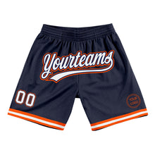 Load image into Gallery viewer, Custom Navy White-Orange Authentic Throwback Basketball Shorts
