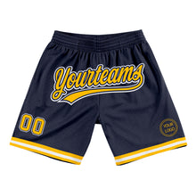 Load image into Gallery viewer, Custom Navy Gold-White Authentic Throwback Basketball Shorts
