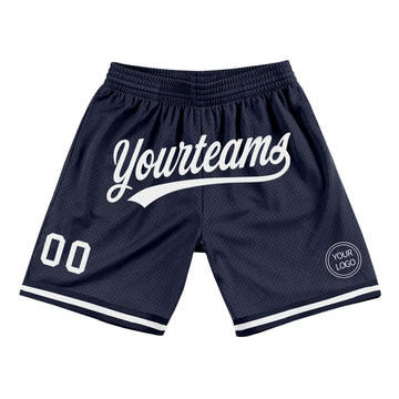 Custom Navy White Authentic Throwback Basketball Shorts