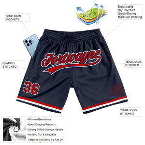 Custom Navy Red-White Authentic Throwback Basketball Shorts