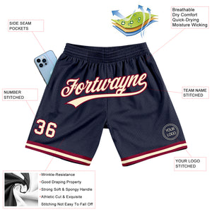 Custom Navy Cream-Maroon Authentic Throwback Basketball Shorts