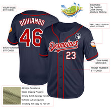 Load image into Gallery viewer, Custom Navy Red-White Mesh Authentic Throwback Baseball Jersey
