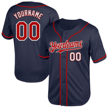 Load image into Gallery viewer, Custom Navy Red-White Mesh Authentic Throwback Baseball Jersey
