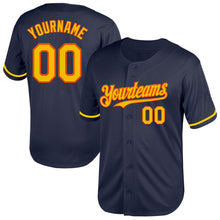 Load image into Gallery viewer, Custom Navy Yellow-Orange Mesh Authentic Throwback Baseball Jersey
