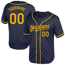 Load image into Gallery viewer, Custom Navy Gold Mesh Authentic Throwback Baseball Jersey
