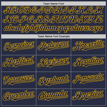 Load image into Gallery viewer, Custom Navy Gold Mesh Authentic Throwback Baseball Jersey
