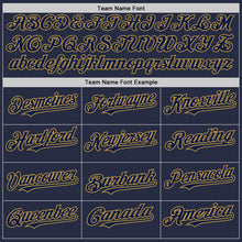 Load image into Gallery viewer, Custom Navy Old Gold Mesh Authentic Throwback Baseball Jersey
