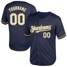 Load image into Gallery viewer, Custom Navy White-Old Gold Mesh Authentic Throwback Baseball Jersey
