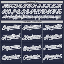 Load image into Gallery viewer, Custom Navy Gray-White Mesh Authentic Throwback Baseball Jersey
