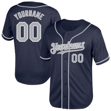 Custom Navy Gray-White Mesh Authentic Throwback Baseball Jersey