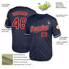 Load image into Gallery viewer, Custom Navy Red-Gray Mesh Authentic Throwback Baseball Jersey
