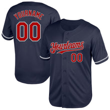 Load image into Gallery viewer, Custom Navy Red-Gray Mesh Authentic Throwback Baseball Jersey

