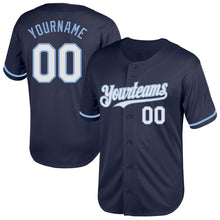Load image into Gallery viewer, Custom Navy White-Light Blue Mesh Authentic Throwback Baseball Jersey

