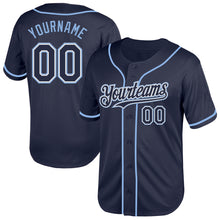 Load image into Gallery viewer, Custom Navy White-Light Blue Mesh Authentic Throwback Baseball Jersey
