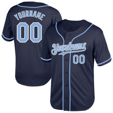 Load image into Gallery viewer, Custom Navy Light Blue-White Mesh Authentic Throwback Baseball Jersey
