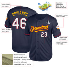Load image into Gallery viewer, Custom Navy Crimson-Gold Mesh Authentic Throwback Baseball Jersey
